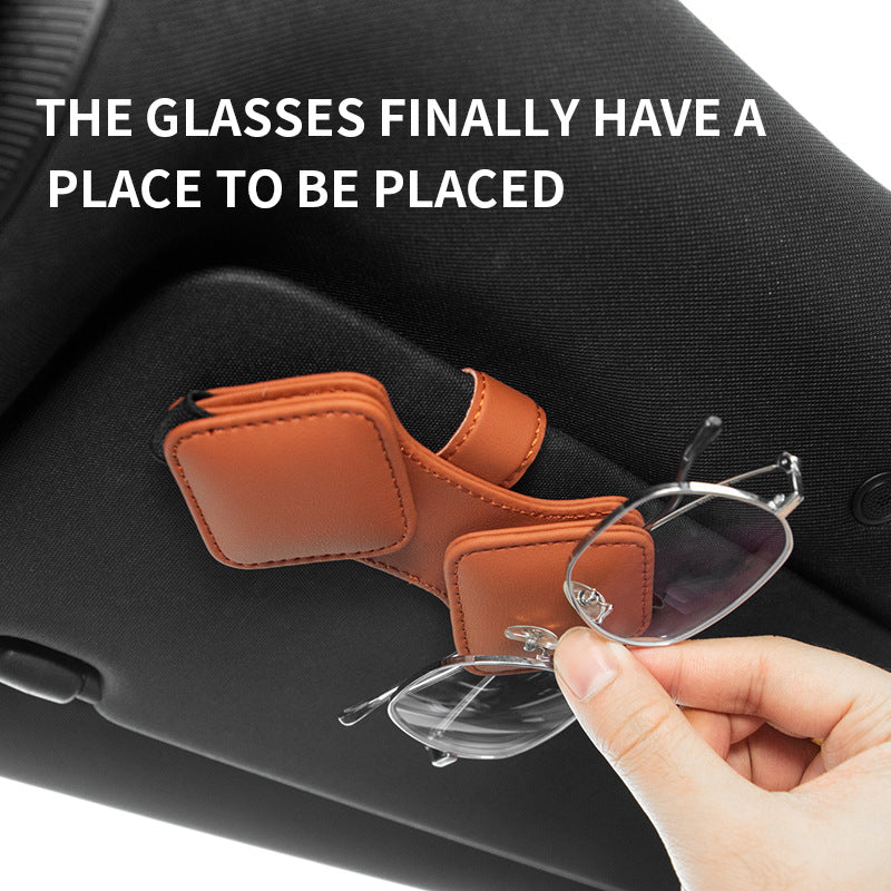 2 Pcs Black Car Sun Visor Glasses Holder Clip with Dual Magnetic Clamps - PU Leather, Anti-Slip, and Multi-Functional Storage - Image 3