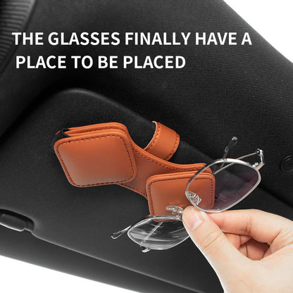 2 Pcs Black Car Sun Visor Glasses Holder Clip with Dual Magnetic Clamps - PU Leather, Anti-Slip, and Multi-Functional Storage - Image 3