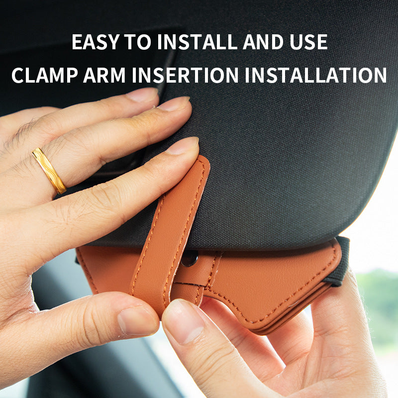 2 Pcs Black Car Sun Visor Glasses Holder Clip with Dual Magnetic Clamps - PU Leather, Anti-Slip, and Multi-Functional Storage - Image 4