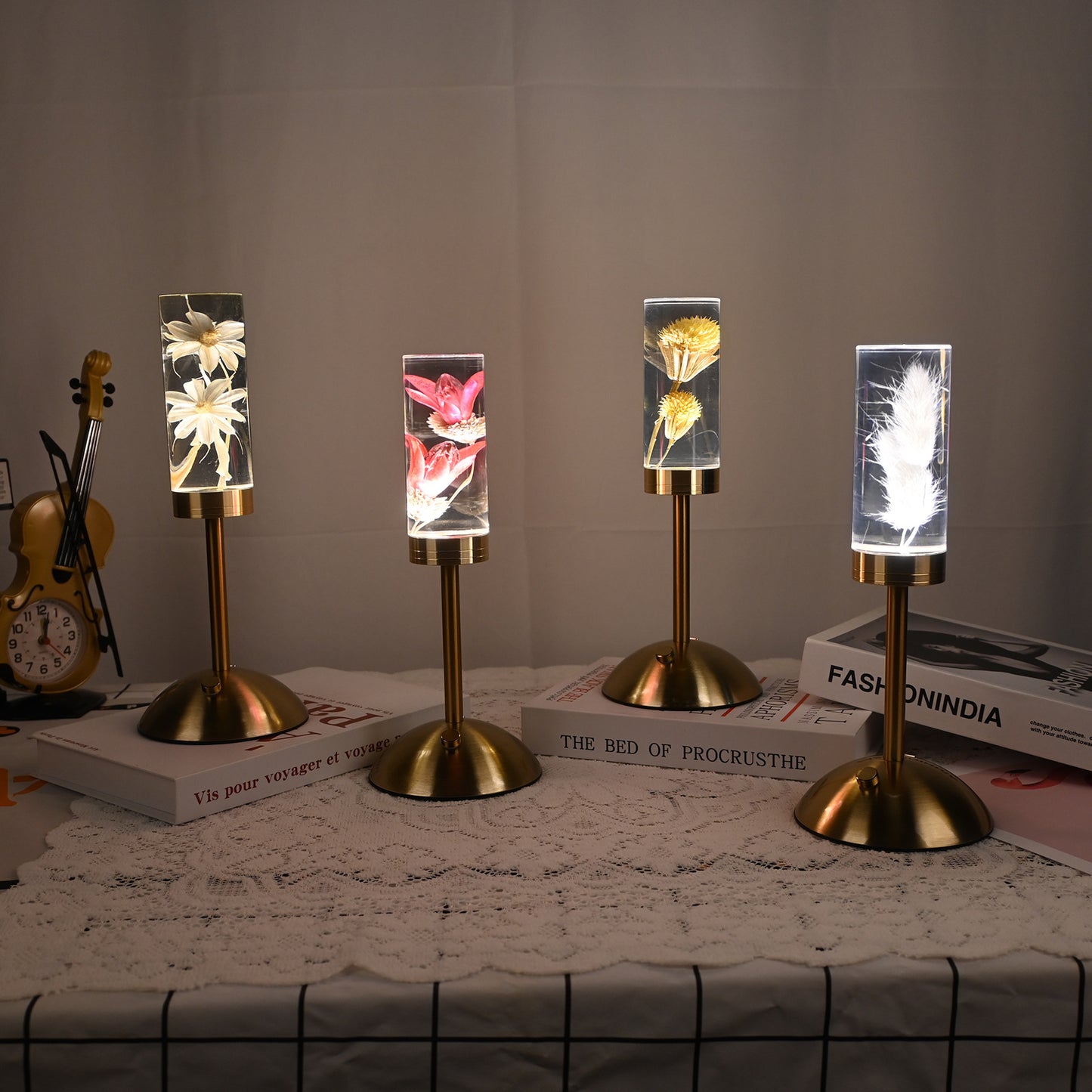 Gypsophila Paniculata Eternal Flower Acrylic Table Lamp - Color-Changing LED, USB Rechargeable, Touch Control - Image 4