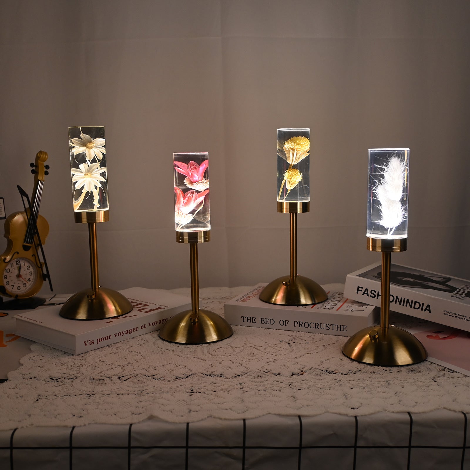 Gypsophila Paniculata Eternal Flower Acrylic Table Lamp - Color-Changing LED, USB Rechargeable, Touch Control - Image 4