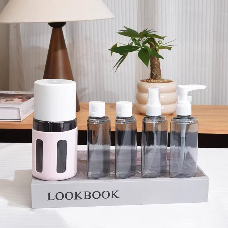 Round Pink 2-Piece 4-in-1 Travel Dispenser Set-Leakproof Refillable Bottles for Toiletries - Image 2