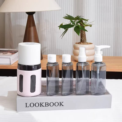 Round Pink 2-Piece 4-in-1 Travel Dispenser Set-Leakproof Refillable Bottles for Toiletries - Image 2