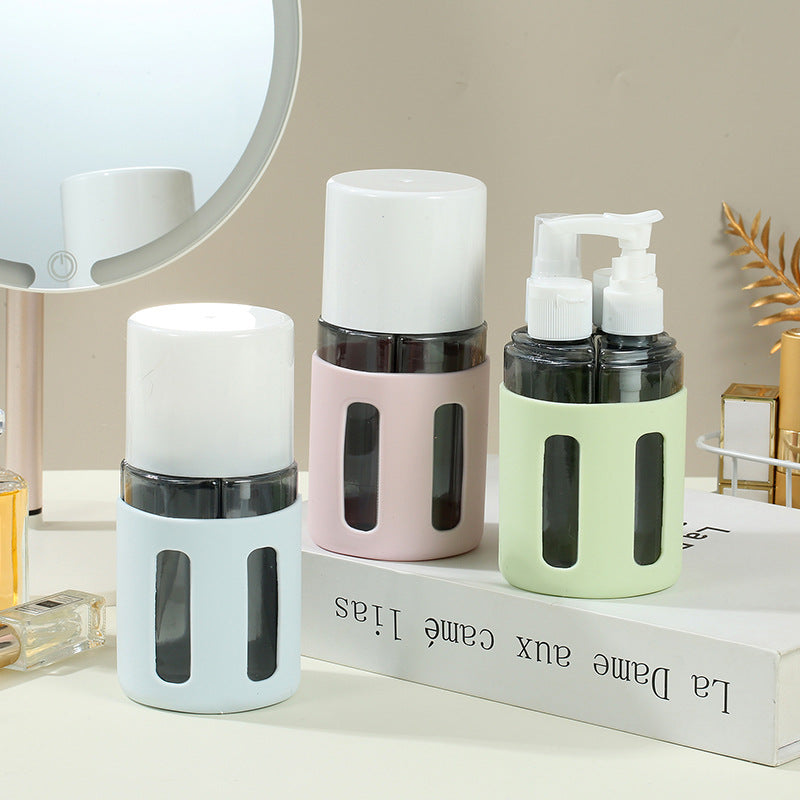 Round Pink 2-Piece 4-in-1 Travel Dispenser Set-Leakproof Refillable Bottles for Toiletries - Image 3