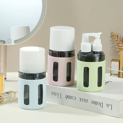 Round Pink 2-Piece 4-in-1 Travel Dispenser Set-Leakproof Refillable Bottles for Toiletries - Image 3