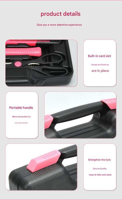 39-Piece Home Tool Kit - Pink Carbon Steel Hardware Set - Image 3