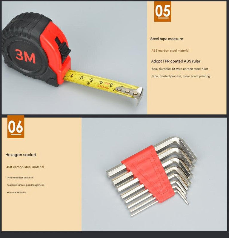 39-Piece Home Tool Kit - Red Carbon Steel Hardware Set - Image 5