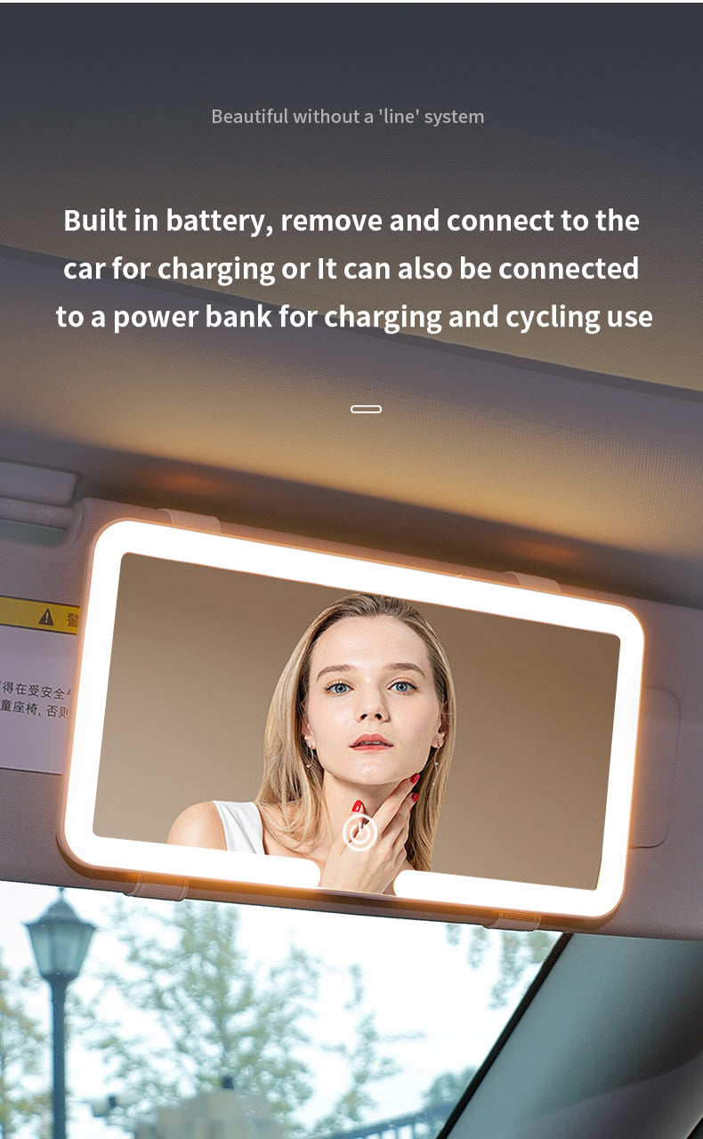 Black Single button Car Sun Visor Makeup Mirror with LED Light - Tri-Color, Touch Control - Image 4