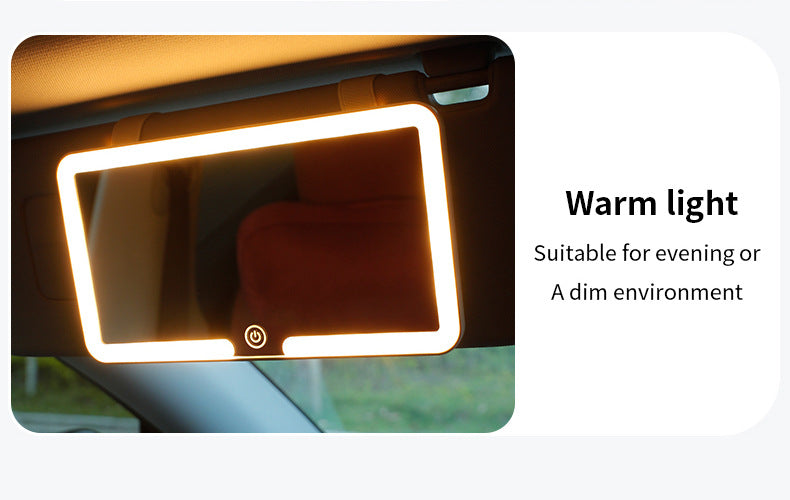 Black Single button Car Sun Visor Makeup Mirror with LED Light - Tri-Color, Touch Control - Image 9