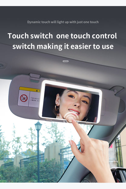 White double button Car Sun Visor Makeup Mirror with LED Light - Tri-Color, Touch Control - Image 5