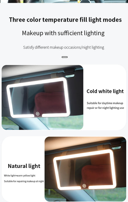 White double button Car Sun Visor Makeup Mirror with LED Light - Tri-Color, Touch Control - Image 8