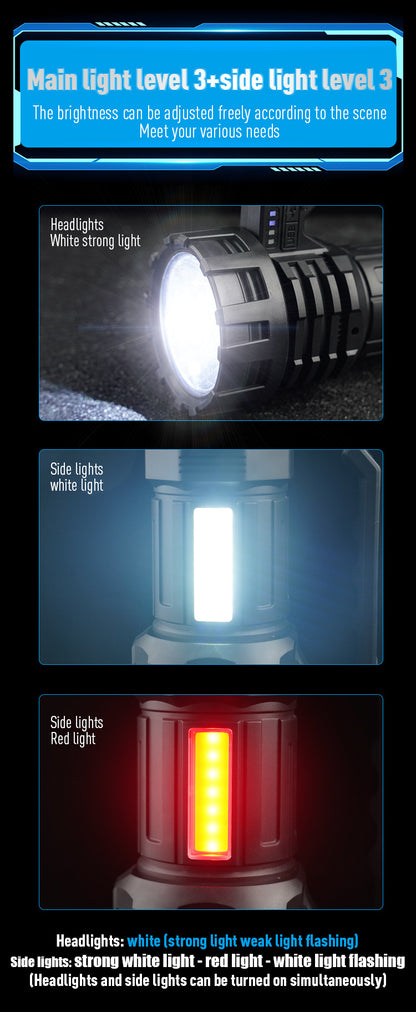Black LED Searchlight - Rechargeable Handheld Spotlight, 500m Range, Long Lasting - Image 4