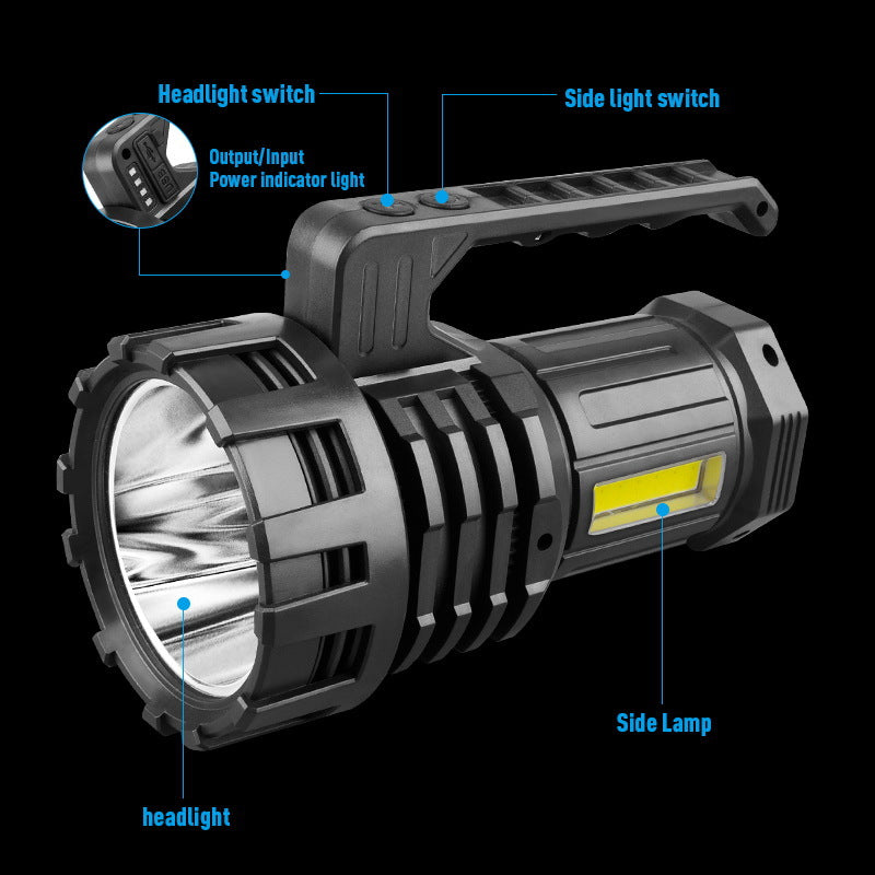 White LED Searchlight - Rechargeable Handheld Spotlight, 500m Range, Long Lasting - Image 3