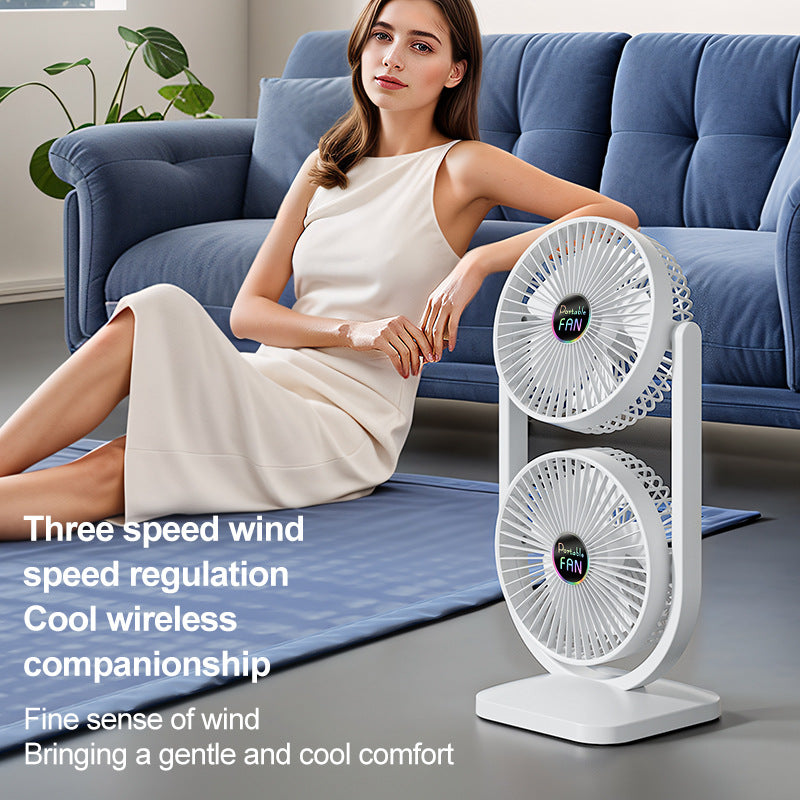 Purple Dual Head USB Rechargeable Desk Fan - Portable Double Air Circulator - Image 3