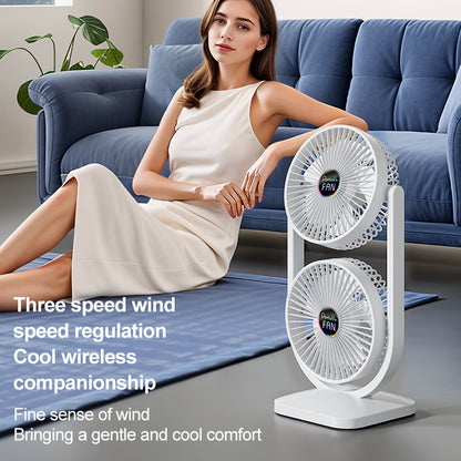 Purple Dual Head USB Rechargeable Desk Fan - Portable Double Air Circulator - Image 3