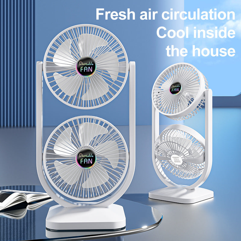 Purple Dual Head USB Rechargeable Desk Fan - Portable Double Air Circulator - Image 4