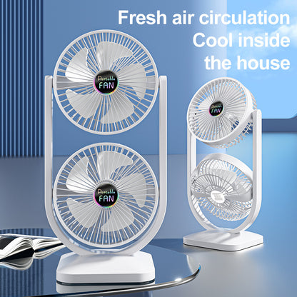 Purple Dual Head USB Rechargeable Desk Fan - Portable Double Air Circulator - Image 4