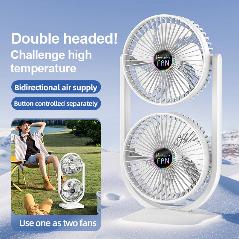 Purple Dual Head USB Rechargeable Desk Fan - Portable Double Air Circulator - Image 6