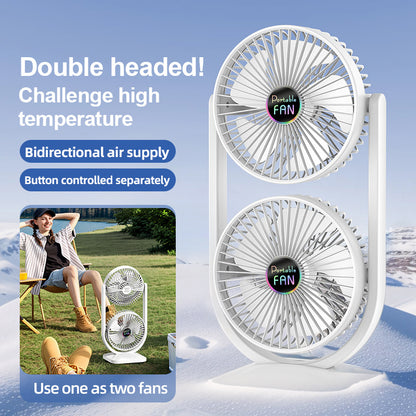 Purple Dual Head USB Rechargeable Desk Fan - Portable Double Air Circulator - Image 6