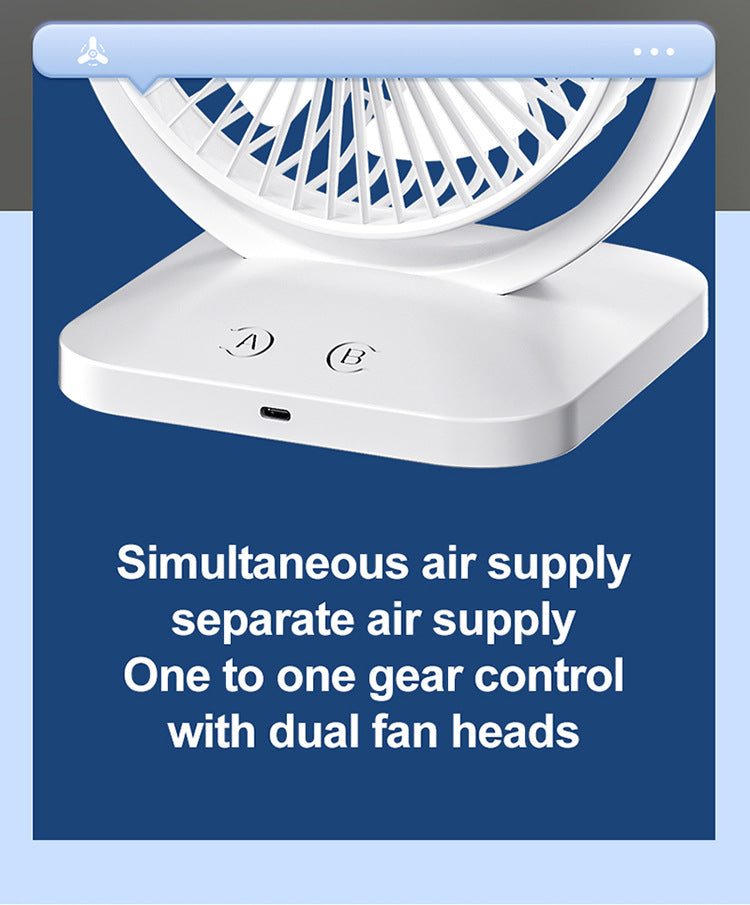 Purple Dual Head USB Rechargeable Desk Fan - Portable Double Air Circulator - Image 7