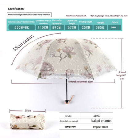 Pink Elegant Lace Parasol - UV Protection, Sun & Rain Umbrella, Tri-Fold Design - Image 3
