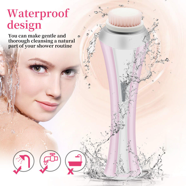 Pink Rechargeable Facial Cleansing Brush Kit with 4 Heads & Charging Dock - Image 2