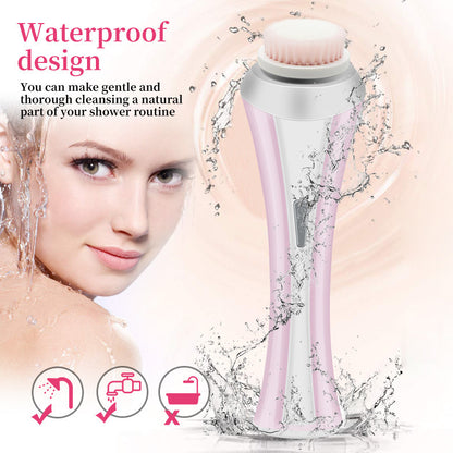 Pink Rechargeable Facial Cleansing Brush Kit with 4 Heads & Charging Dock - Image 2