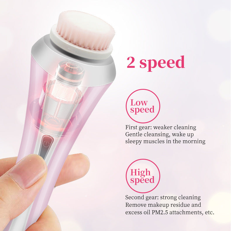 Pink Rechargeable Facial Cleansing Brush Kit with 4 Heads & Charging Dock - Image 3