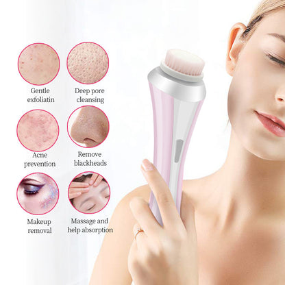 Pink Rechargeable Facial Cleansing Brush Kit with 4 Heads & Charging Dock - Image 4