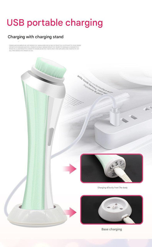 Pink Rechargeable Facial Cleansing Brush Kit with 4 Heads & Charging Dock - Image 5