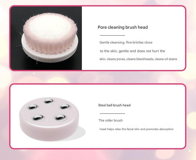 Pink Rechargeable Facial Cleansing Brush Kit with 4 Heads & Charging Dock - Image 6