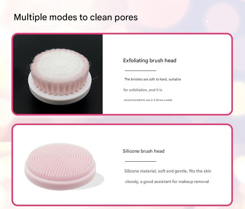 Pink Rechargeable Facial Cleansing Brush Kit with 4 Heads & Charging Dock - Image 7