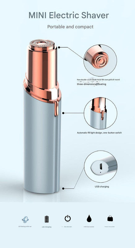 White Mini Lipstick Electric Shaver - USB Rechargeable Facial Hair Remover - Image 3