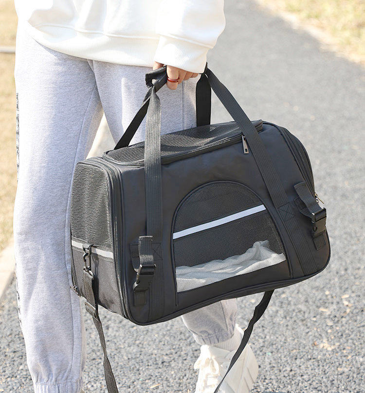 Portable Pet Bag for Small Dogs and Cats - Black Travel Tote with Pet Mat (44x25x28cm) - Image 2
