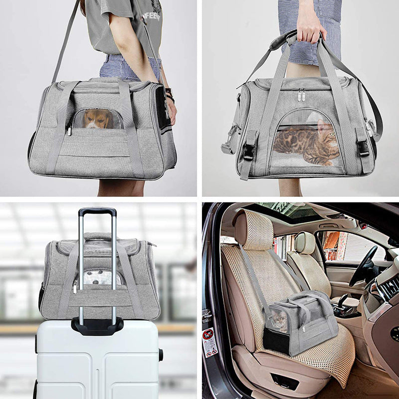 Portable Pet Bag for Small Dogs and Cats - Dark blue Travel Tote with Pet Mat (44x25x28cm) - Image 2
