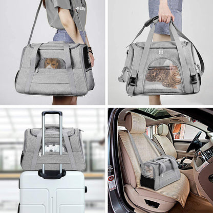 Portable Pet Bag for Small Dogs and Cats - Dark blue Travel Tote with Pet Mat (44x25x28cm) - Image 2