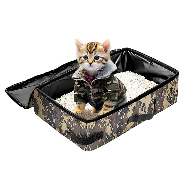 Camouflage Portable Foldable Cat Litter Box - Waterproof Travel Litter Pan for Cats - Image 2