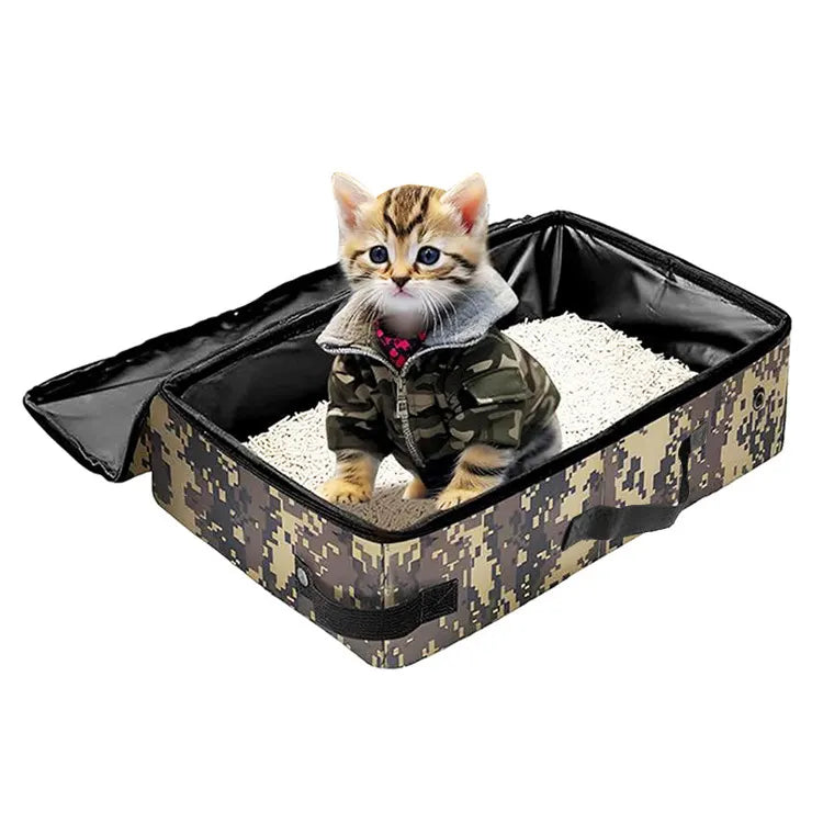 Camouflage Portable Foldable Cat Litter Box - Waterproof Travel Litter Pan for Cats - Image 2