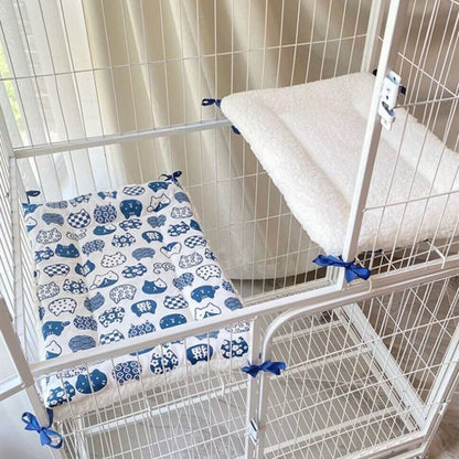 Tie-On Cat Cage Platform Pad - Blue cat pattern on white background (30x50cm) - Image 4