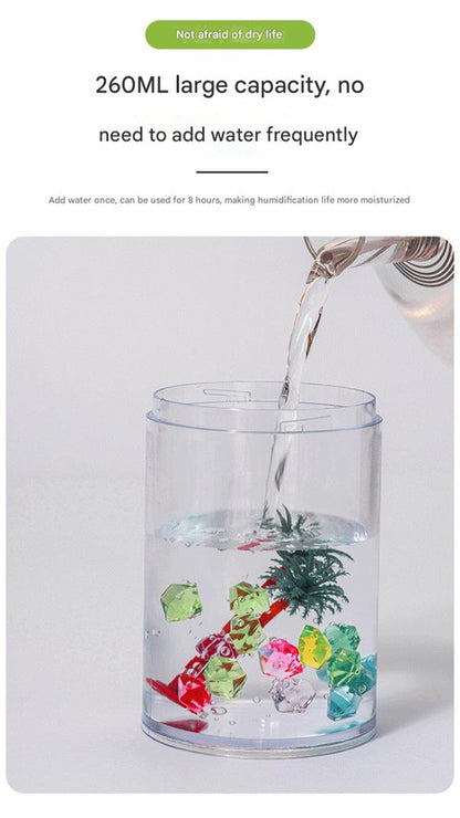 White Mini USB Micro Landscape Humidifier - 260ml Cool Mist Maker with LED Light - Image 2