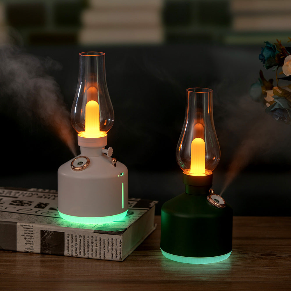White Retro Kerosene Lamp Humidifier - Rechargeable Cool Mist Maker with Dimmable Light - Image 2