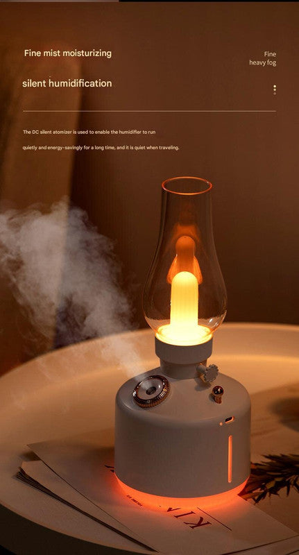 White Retro Kerosene Lamp Humidifier - Rechargeable Cool Mist Maker with Dimmable Light - Image 4