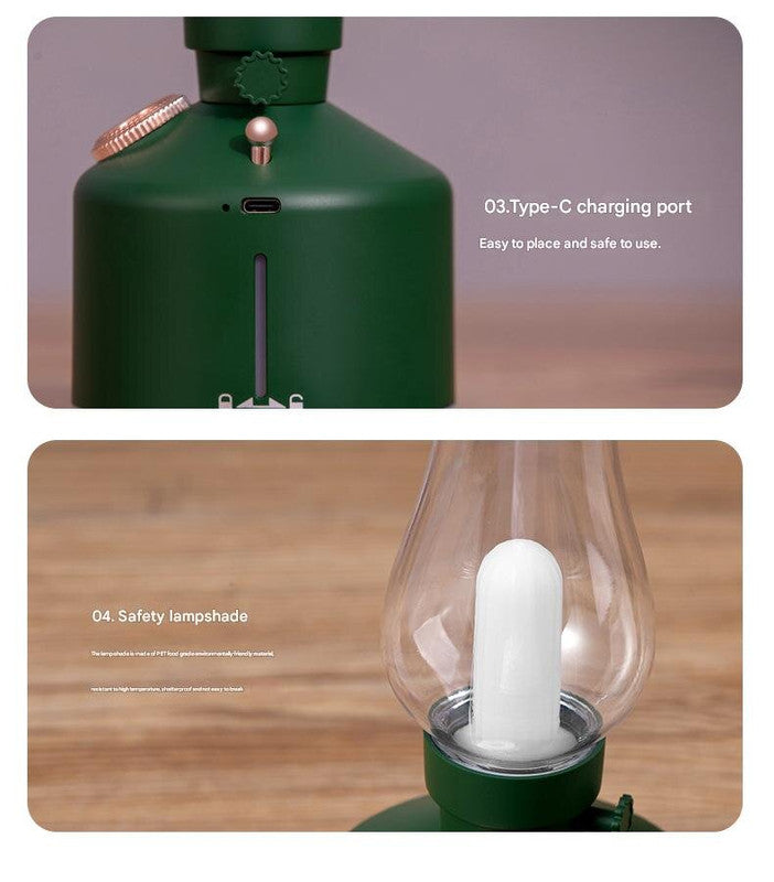 White Retro Kerosene Lamp Humidifier - Rechargeable Cool Mist Maker with Dimmable Light - Image 8