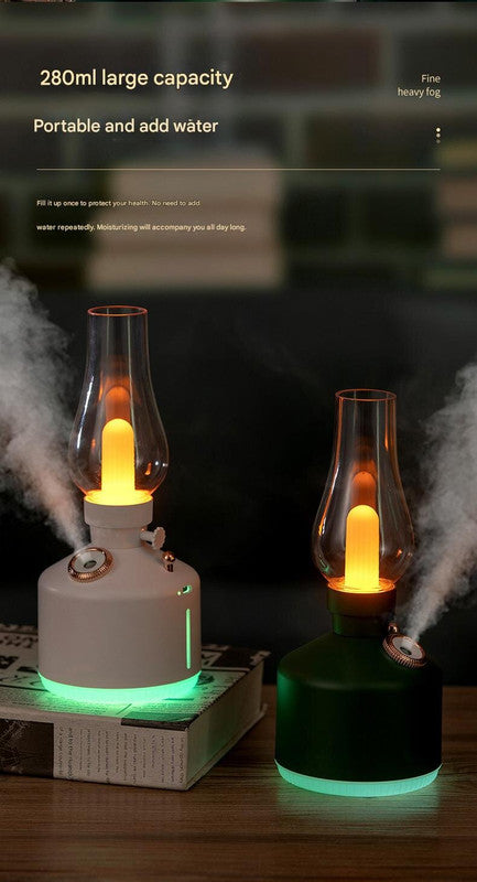 Green Retro Kerosene Lamp Humidifier - Rechargeable Cool Mist Maker with Dimmable Light - Image 6