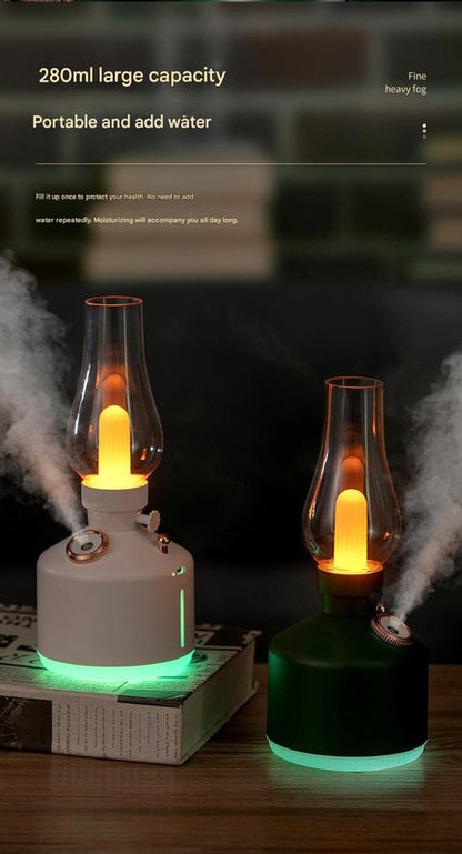 Green Retro Kerosene Lamp Humidifier - Rechargeable Cool Mist Maker with Dimmable Light - Image 6