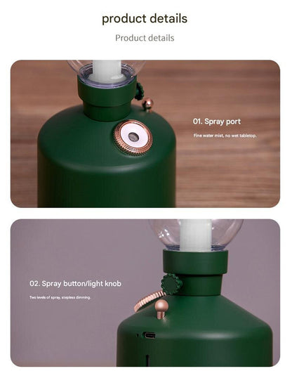 Green Retro Kerosene Lamp Humidifier - Rechargeable Cool Mist Maker with Dimmable Light - Image 7