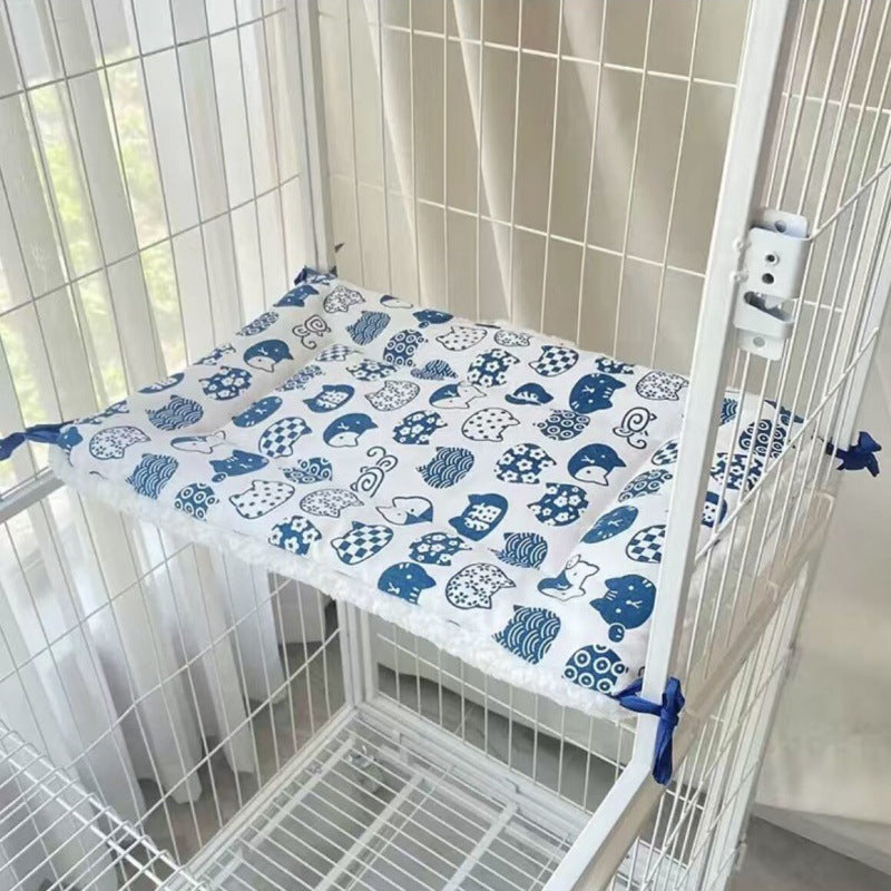 Cat Cage Platform Mat - Blue cat pattern on white background (40x60cm) - Image 2