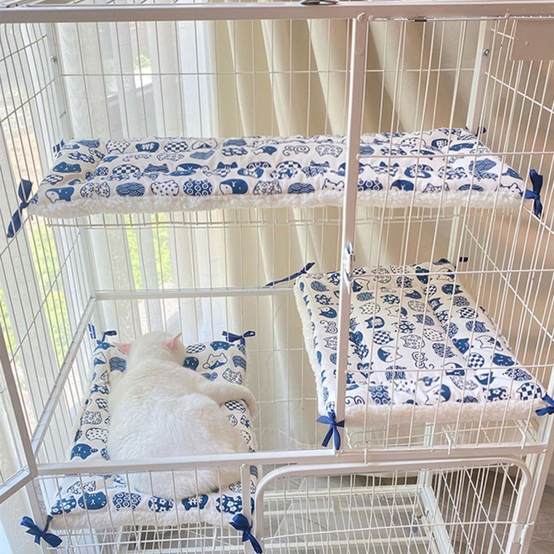 Cat Cage Platform Mat - Blue cat pattern on white background (40x60cm) - Image 3