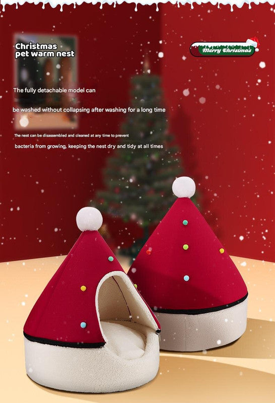 Festive Detachable Pet House - Cozy Red Santa Hat Design (S - 37x46cm) - Image 2