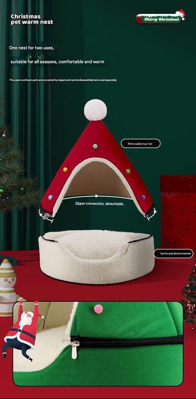 Festive Detachable Pet House - Cozy Green Christmas tree Design (S - 37x46cm) - Image 3